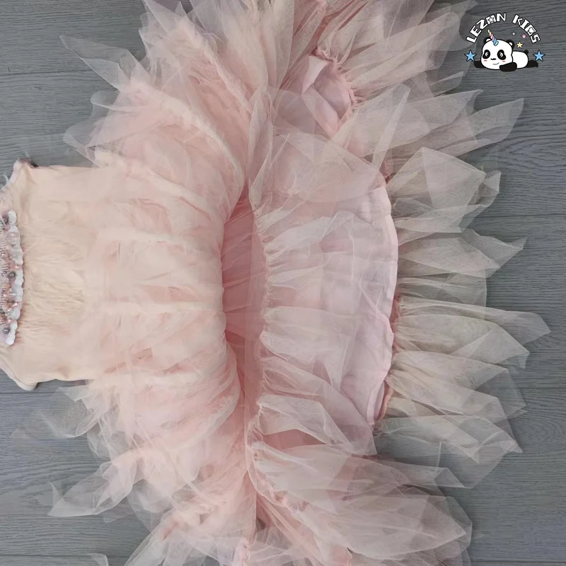 LEZONKIDS - Fashionable girls children feathers dress princess dress for birthday party